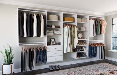 EasyFit 108"-144" W Shared Classic Closet System, White, large