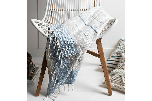 The coastal inspired designs showcased in the manteo collection will bring the beach to your decor space! The meticulously woven construction of these pieces boasts durability and will provide natural charm into your decor space. Made in india with cotton, acrylic. Spot clean only, manufacturers 30 day limited warranty.Coastal | Indoor only | Spot clean only | 70% cotton, 30% acrylic | Imported