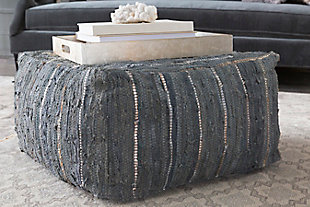 Surya Anthracite Pouf, Gray, rollover