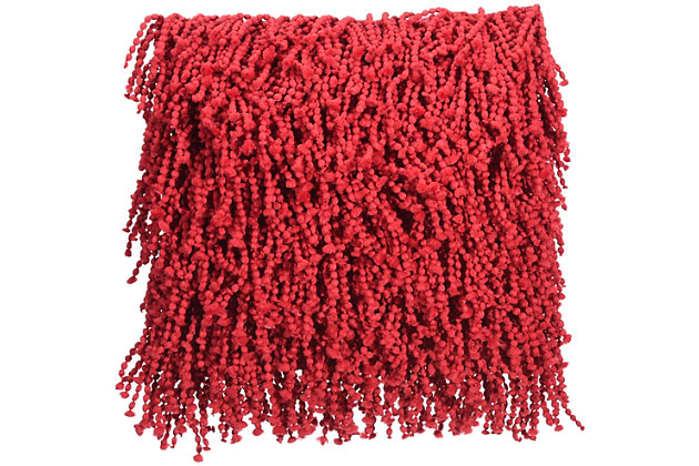 Enjoy the fun and funky texture of this shag throw pillow from mina victory home accents on your couch, chair or other seating area. Its retro-inspired design features thickly knotted yarns in a bright red tone that demands attention. The accent pillow is handmade from a blend of polyester and cotton, with a comfy polyfill insert and zipper closure.Handmade from polyester and cotton | Soft polyfill insert | Thickly knotted yarns | Zipper closure | Imported