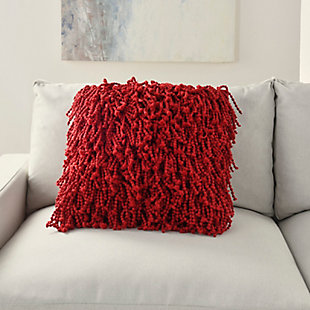 Enjoy the fun and funky texture of this shag throw pillow from mina victory home accents on your couch, chair or other seating area. Its retro-inspired design features thickly knotted yarns in a bright red tone that demands attention. The accent pillow is handmade from a blend of polyester and cotton, with a comfy polyfill insert and zipper closure.Handmade from polyester and cotton | Soft polyfill insert | Thickly knotted yarns | Zipper closure | Imported