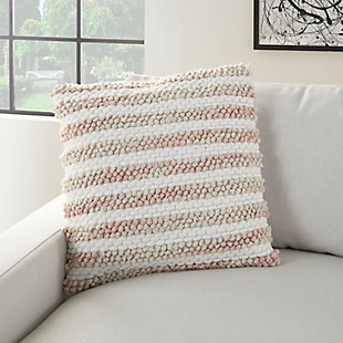 Sit back and relax on this cozy throw pillow from mina victory home accents. Its front cover features an alternating stitch and loop weave that provides hours of comfy texture while you curl up with your favorite book or watch tv. Rendered in blush pink with splashes of cream, it brings subtle contrast to casual and modern decor. This accent pillow is handmade with a fluffy polyfill insert and zipper closure.Handmade from 100% polyester | Soft polyfill insert | Alternating stitch and loop weave | Zipper closure | Imported