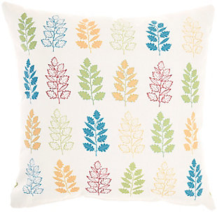 Sprigs of leaves in subtle multicolor bring contemporary botanical chic to your balcony, deck or indoor seating area. This handmade indoor/outdoor pillow from mina victory home accents reverses to chevron stripes in a soft sage green for twice the style. The accent pillow is made with soft polyfill and a zipper closure.Handcrafted from 100% polyester | Soft polyfill | Indoor/outdoor | Multicolor leaf sprigs; reverses to sage green chevron stripes | Spot clean | Zipper closure | Imported