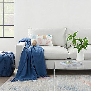 Handmade of soft cotton fibers with a thickly tufted abstract diamond pattern, this blue mina victory throw blanket is a sophisticated accent piece that you’ll love to drape around you on chilly nights. Sized right for cuddling, it coordinates beautifully with the matching throw pillow and pouf.Handcrafted from 100% cotton | Thickly tufted abstract diamond pattern | Sophisticated accent piece | Imported