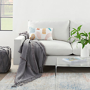 Handmade of soft cotton fibers with a thickly tufted abstract diamond pattern, this gray mina victory throw blanket is a sophisticated accent piece that you’ll love to drape around you on chilly nights. Sized right for cuddling, it coordinates beautifully with the matching throw pillow and pouf.Handcrafted from 100% cotton | Thickly tufted abstract diamond pattern | Sophisticated accent piece | Imported