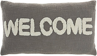 Nourison Life Styles 'welcome' Tufted Throw Pillow, Gray, large