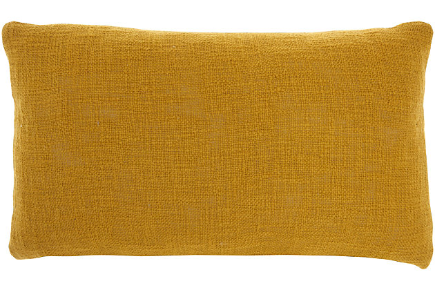 Add a cozy note of welcome with this decorative throw pillow from mina victory home accents. It’s handmade with a softly tufted word graphic on a textured cotton cover, and filled to perfect plumpness. This playful pillow, crafted in mustard yellow with white embellishment, includes a zipper closure with soft polyfill insert.Handcrafted from 100% cotton | Soft polyfill insert | Softly tufted lettering | Zipper closure | Spot clean | Imported