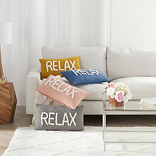 Sit back and chill with positive affirmation from this delightful pillow by mina victory home accents. It’s handmade with a softly tufted word graphic on a textured cotton cover, and filled to perfect plumpness. This playful pillow, crafted in a sophisticated gray with white embellishment, includes a zipper closure with soft polyfill insert.Handcrafted from 100% cotton | Soft polyfill insert | Softly tufted lettering | Zipper closure | Spot clean | Imported