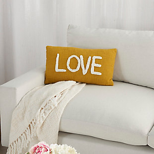 You’ll feel the love when you recline in style with this chic throw pillow from mina victory home accents. It’s handmade with a softly tufted word graphic on a textured cotton cover, and filled to perfect plumpness. This playful pillow, crafted in mustard yellow with white embellishment, includes a zipper closure with soft polyfill insert.Handcrafted from 100% cotton | Soft polyfill | Softly tufted lettering | Zipper closure | Spot clean | Imported