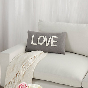 You’ll feel the love when you recline in style with this chic throw pillow from mina victory home accents. It’s handmade with a softly tufted word graphic on a textured cotton cover, and filled to perfect plumpness. This playful pillow, crafted in gray with white embellishment, includes a zipper closure with soft polyfill insert.Handcrafted from 100% cotton | Soft polyfill | Softly tufted lettering | Zipper closure | Spot clean | Imported