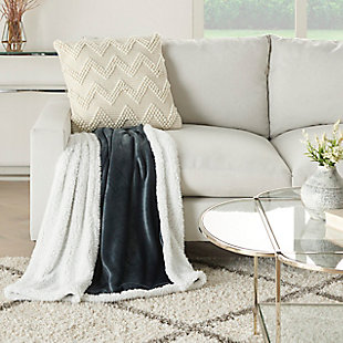 Stay warm and toasty with this fluffy sherpa fleece throw blanket from mina victory home accents. Handmade in a charcoal gray tone, it reverses to a velvet back for two looks in one. Drape over the corner of your living room couch or at the foot of your bed for an extra-inviting look. This throw is large enough to use as a blanket and stylish enough to use as an accent piece.Handcrafted from 100% polyester | Sherpa fleece | Reverses to poly velvet | Imported