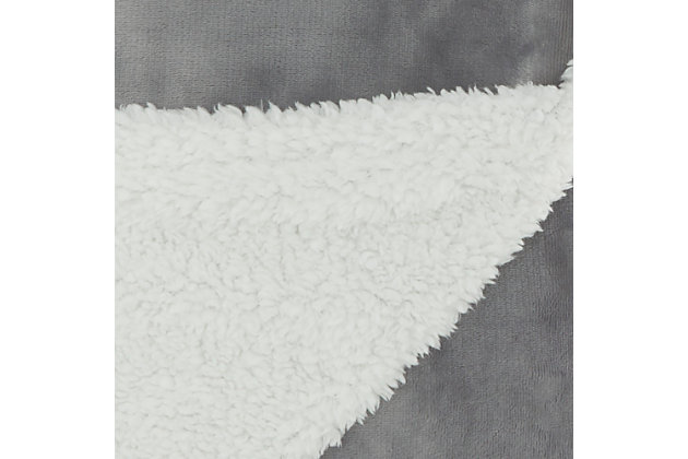 Stay warm and toasty with this fluffy sherpa fleece throw blanket from mina victory home accents. Handmade in a light gray tone, it reverses to a velvet back for two looks in one. Drape over the corner of your living room couch or at the foot of your bed for an extra-inviting look. This throw is large enough to use as a blanket and stylish enough to use as an accent piece.Handcrafted from 100% polyester | Sherpa fleece | Reverses to poly velvet | Imported