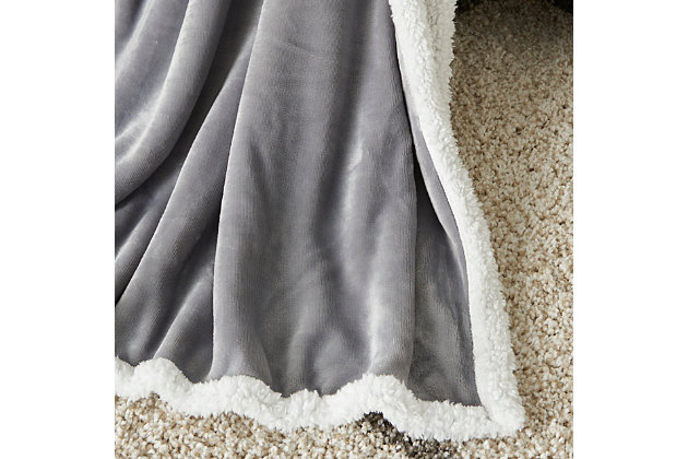 Stay warm and toasty with this fluffy sherpa fleece throw blanket from mina victory home accents. Handmade in a light gray tone, it reverses to a velvet back for two looks in one. Drape over the corner of your living room couch or at the foot of your bed for an extra-inviting look. This throw is large enough to use as a blanket and stylish enough to use as an accent piece.Handcrafted from 100% polyester | Sherpa fleece | Reverses to poly velvet | Imported
