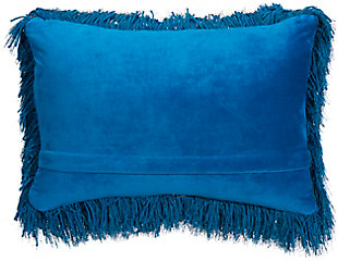 Snuggle up to the comfy, ultra-plush texture of this groovy oblong shag throw pillow from mina victory home accents. With a perfectly simple, fuzzy front and velvety soft back in teal blue, it adds just the right mix of functionality and style. Strips of slender, shimmering yarns add a delicate sheen to its modern design. Includes a cozy polyester insert and zipper closure.Made of 100% polyester | Soft polyfill insert | Plush yarn shag face | Reverses to soft back | Zipper closure | Imported
