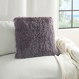 Snuggle up to the comfy, ultra-plush texture of this groovy shag throw pillow from Mina Victory Home Accents. With a perfectly simple, fuzzy front and velvety soft back in lavender, it adds just the right mix of functionality and style. Strips of slender, shimmering yarns add a delicate sheen to its modern design. Includes a cozy polyester insert and zipper closure.Made of 100% polyester | Soft polyfill insert | Plush yarn shag face | Reverses to soft back | Zipper closure | Imported
