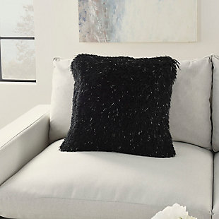 Snuggle up to the comfy, ultra-plush texture of this groovy shag throw pillow from mina victory home accents. With a perfectly simple, fuzzy front and velvety soft back in black, it adds just the right mix of functionality and style. Strips of slender, shimmering yarns add a delicate sheen to its modern design. Includes a cozy polyester insert and zipper closure.Made of 100% polyester | Soft polyfill insert | Plush yarn shag face | Reverses to soft back | Zipper closure | Imported