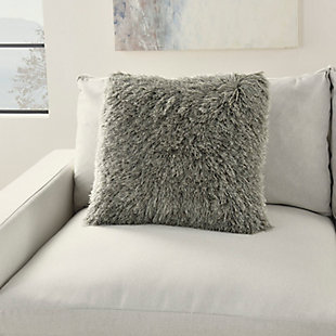 Snuggle up to the comfy, ultra-plush texture of this groovy shag throw pillow from mina victory home accents. With a perfectly simple, fuzzy front and velvety soft back in sage green, it adds just the right mix of functionality and style. Strips of slender, shimmering yarns add a delicate sheen to its modern design. Includes a cozy polyester insert and zipper closure.Made of 100% polyester | Soft polyfill insert | Plush yarn shag face | Reverses to soft back | Zipper closure | Imported