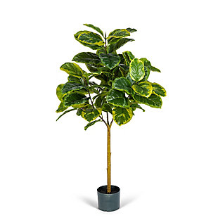 4-Foot Tall Real Touch Ultra-realistic Varrigated Ficus Altissima Plant In Plastic Pot With Faux Dirt, , large