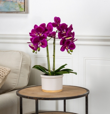 18-Inch Tall Real Touch Ultra-realistic 2-stem Purple Phalaenopsis Arrangement In Pot, , rollover