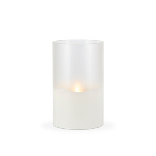 5"D X 8"h Wax Candle In Frosted Glass With Exclusive Illumaflame™ Glow, , large
