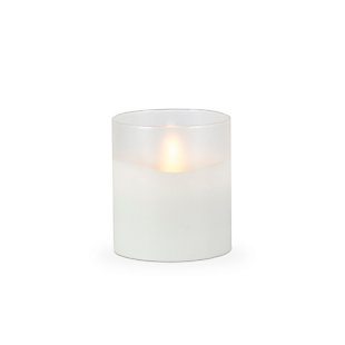 3.5"D X 4"h Wax Candle In Frosted Glass With Exclusive Illumaflame™ Glow, , large