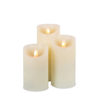 Ivory Led Pillar Candles With Aurora® Flame And Remote Control (set Of 3), , large