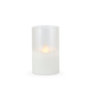 3.5"D X 6"h Wax Candle In Frosted Glass With Exclusive Illumaflame™ Glow, , large