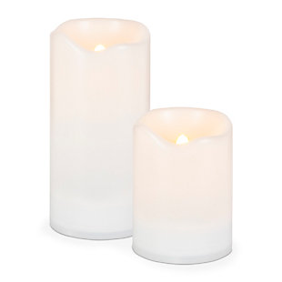 3"D White Wavy Edge Outdoor Solar Candles (set Of 2), , large