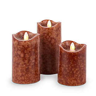 Brown Led Pillar Candles With Aurora® Flame And Remote Control (set Of 3), , large