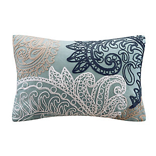 INK+IVY Kiran Embroidered Cotton Oblong Pillow, Blue, large