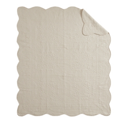 Madison Park Tuscany Scallop Edge Oversized Quilted Throw, Cream, large