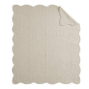 Madison Park Tuscany Scallop Edge Oversized Quilted Throw, Cream, rollover