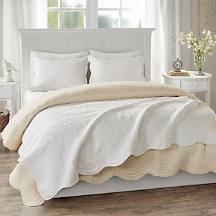 Madison Park Tuscany Scallop Edge Oversized Quilted Throw, White, rollover