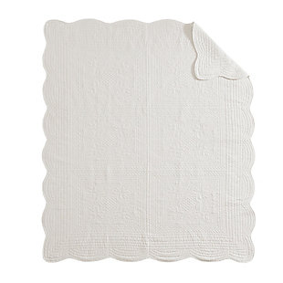Tuscany is the perfect quilted throw for a new solid look. Its decorative stitch pattern pairs easily with your existing decor, while the beautiful scalloped edges add a casually elegant element. This oversized throw in white is filled with soft cotton for extra comfort and features a polyester microfiber fabrication on the front and back. Its prewashed finish gives this decorative throw a worn aesthetic that adds to its cozy appeal.Made with polyester microfiber | Soft cotton fill  | Quilted pattern on face and reverse  | Scalloped edges | Oversized; 60" x 72" | Imported | Machine wash gentle cycle; tumble dry low