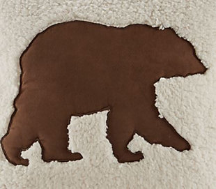 Accent your rustic retreat with the Hadley Bear Berber Square Pillow. The face of this decorative pillow features an appliqued brown bear surrounded by soft ivory Berber, while the back features the same soft fabric for twice the coziness. This decorative pillow is sure to add charm and texture to your sofa or bed.Made of polyester  | Soft polyfill insert | Brown bear applique on face with ivory polyester; reverse with ivory polyester  | Coordinates with the Woolrich Hadley Plaid Collection (sold separately) | Imported | Spot clean only