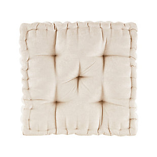 Create a cozy retreat anywhere in your home with the Intelligent Design Azza Chenille Square Floor Pillow. It features a soft ivory color for the perfect feminine flair, while the richly-textured polyester chenille creates a light, natural luster sure to catch your eye. Tufted detailing and a scalloped edge create a charming and unique touch, while its soft filling provides simple comfort. Versatile and simple to layer, this floor pillow is an easy addition to any space. Made with polyester chenille  | Soft polyfill | Richly-textured, lustrous fabric in a soft ivory color  | Tufted detailing  | Scalloped edge design  | Imported | Spot clean