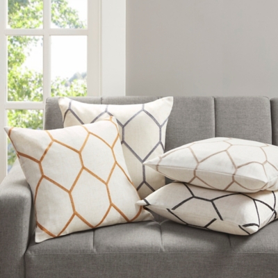 Madison Park Embroidered Geometric Pillow Set, Gray, large