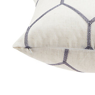 The Madison Park Brooklyn decorative pillow set provides a stylish and modern update for any room. A gray metallic geometric pattern is embroidered on a natural-toned, textured fabric for a subtle and perfect combination of urban glitz. Featuring a hidden zipper closure for a clean edge, these decorative pillows come as a pair for the perfect addition to your decor. Set of 2  | Made with polyester and linen  | Soft polyfill | Textured base; gray metallic embroidery in a geometric design  | Hidden zipper closure and non- woven insert lining | OEKO-TEX® Certified; includes no harmful substances or chemicals, ensuring comfort and wellness | Coordinating curtain panel available; sold separately | Imported | Machine washable