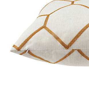 The Madison Park Brooklyn decorative pillow set provides a stylish and modern update for any room. A metallic geometric pattern in a spice shade is embroidered on a natural-toned, textured fabric for a subtle and perfect combination of urban glitz. Featuring a hidden zipper closure for a clean edge, these decorative pillows come as a pair for the perfect addition to your decor. Set of 2  | Made with polyester and linen  | Soft polyfill | Textured base; spice-colored metallic embroidery in a geometric design  | Hidden zipper closure and non- woven insert lining | OEKO-TEX® Certified; includes no harmful substances or chemicals, ensuring comfort and wellness | Coordinating curtain panel available; sold separately | Imported | Machine washable
