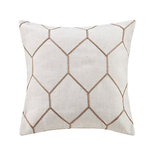 The Madison Park Brooklyn decorative pillow set provides a stylish and modern update for any room. A taupe metallic geometric pattern is embroidered on a natural-toned, textured fabric for a subtle and perfect combination of urban glitz. Featuring a hidden zipper closure for a clean edge, these decorative pillows come as a pair for the perfect addition to your decor. Set of 2  | Made with polyester and linen  | Soft polyfill | Textured base; taupe metallic embroidery in a geometric design  | Hidden zipper closure and non- woven insert lining | OEKO-TEX® Certified; includes no harmful substances or chemicals, ensuring comfort and wellness | Coordinating curtain panel available; sold separately | Imported | Machine washable