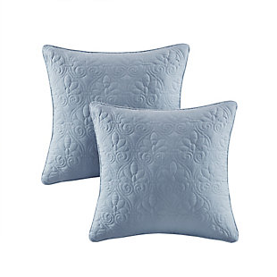 With a refreshing take on texture, the Quebec Quilted Square Pillow Set in a beautiful blue is the perfect touch. Its classic stitch pattern pairs easily with your existing decor and is sure to add a charming new element to your space. Measuring 20 inches by 20 inches, these square pillows feature a solid reverse, piping detail and soft polyester fill for simple comfort.Set of 2  | Made with polyester microfiber in blue | Soft polyfill | Quilted in a classic stitch pattern  | Solid reverse | Piping detail around the edges | Coordinates with the matching coverlet quilt Collection (sold separately)  | Imported | Spot clean only