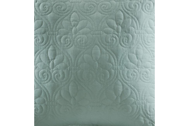 With a refreshing take on texture, the Quebec Quilted Square Pillow Set in a soothing seafoam green is the perfect touch. Its classic stitch pattern pairs easily with your existing decor and is sure to add a charming new element to your space. Measuring 20 inches by 20 inches, these square pillows feature a solid reverse, piping detail and soft polyester fill for simple comfort.Set of 2  | Made with polyester microfiber in seafoam | Soft polyfill | Quilted in a classic stitch pattern  | Solid reverse | Piping detail around the edges | Coordinates with the matching coverlet quilt collection (sold separately)  | Imported | Spot clean only