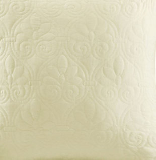 With a refreshing take on texture, the Quebec Quilted Square Pillow Set in a soft yellow is the perfect touch. Its classic stitch pattern pairs easily with your existing decor and is sure to add a charming new element to your space. Measuring 20 inches by 20 inches, these square pillows feature a solid reverse, piping detail and soft polyester fill for simple comfort.Set of 2  | Made with polyester microfiber in yellow | Soft polyfill | Quilted in a classic stitch pattern  | Solid reverse | Piping detail around the edges | Coordinates with the matching coverlet quilt collection (sold separately)  | Imported | Spot clean only