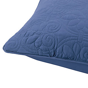 With a refreshing take on texture, the Quebec Quilted Square Pillow Set in navy is the perfect touch. Its classic stitch pattern pairs easily with your existing decor and is sure to add a charming new element to your space. Measuring 20 inches by 20 inches, these square pillows feature a solid reverse, piping detail and soft polyester fill for simple comfort.Set of 2  | Made with polyester microfiber in navy | Soft polyfill | Quilted in a classic stitch pattern  | Solid reverse | Piping detail around the edges | Coordinates with the matching coverlet quilt collection (sold separately)  | Imported | Spot clean only