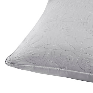 With a refreshing take on texture, the Quebec Quilted Square Pillow Set in a soft gray is the perfect touch. Its classic stitch pattern pairs easily with your existing decor and is sure to add a charming new element to your space. Measuring 20 inches by 20 inches, these square pillows feature a solid reverse, piping detail and soft polyester fill for simple comfort.Set of 2  | Made with polyester microfiber in gray | Soft polyfill | Quilted in a classic stitch pattern  | Solid reverse | Piping detail around the edges | Coordinates with the matching coverlet quilt Collection (sold separately)  | Imported | Spot clean only