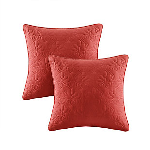 With a refreshing take on texture, the Quebec Quilted Square Pillow Set in a regal red is the perfect touch. Its classic stitch pattern pairs easily with your existing decor and is sure to add a charming new element to your space. Measuring 20 inches by 20 inches, these square pillows feature a solid reverse, piping detail and soft polyester fill for simple comfort.Set of 2  | Made with polyester microfiber in red | Soft polyfill | Quilted in a classic stitch pattern  | Solid reverse | Piping detail around the edges | Coordinates with the matching coverlet quilt Collection (sold separately)  | Imported | Spot clean only