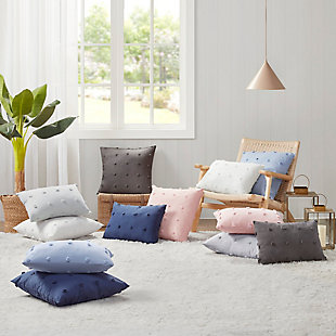 It's all in the details with the cool and chic Urban Habitat Brooklyn Pom-Pom Oblong Pillow. This solid ivory decorative pillow features small, allover pom-pom tufts, creating a beautiful texture and fresh tonal pattern. The cotton cover provides a natural touch for a casual and modern update, making this pillow a stylish addition to any space. Complete the look with coordinating valance, panel curtains and bedding. Made with cotton jacquard | Soft polyfill | Allover pom-pom tufts | Removable cover with hidden zipper closure | OEKO-TEX® Certified, includes no harmful substances or chemicals | Coordinating bedding, panel curtains, and valance available; sold separately | Imported | Machine washable