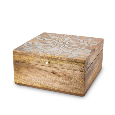 Mango Wood With Metal Inlay Heritage Lidded Box, Brown