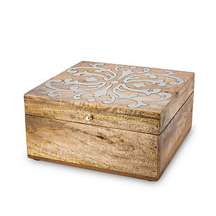 Mango Wood With Metal Inlay Heritage Lidded Box, , rollover