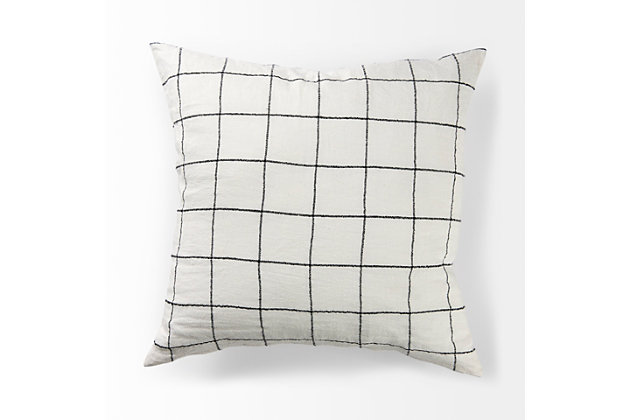 Featuring a stunning design that offers comfort and style, this pillow cover's elegant look makes it a gorgeous addition to a variety of decor. Skillfully crafted from linen fabric with a striped pattern, it's a chic and relaxed addition to your living space.Linen cover | White with black lines | Insert sold separately | Zipper closure | Imported